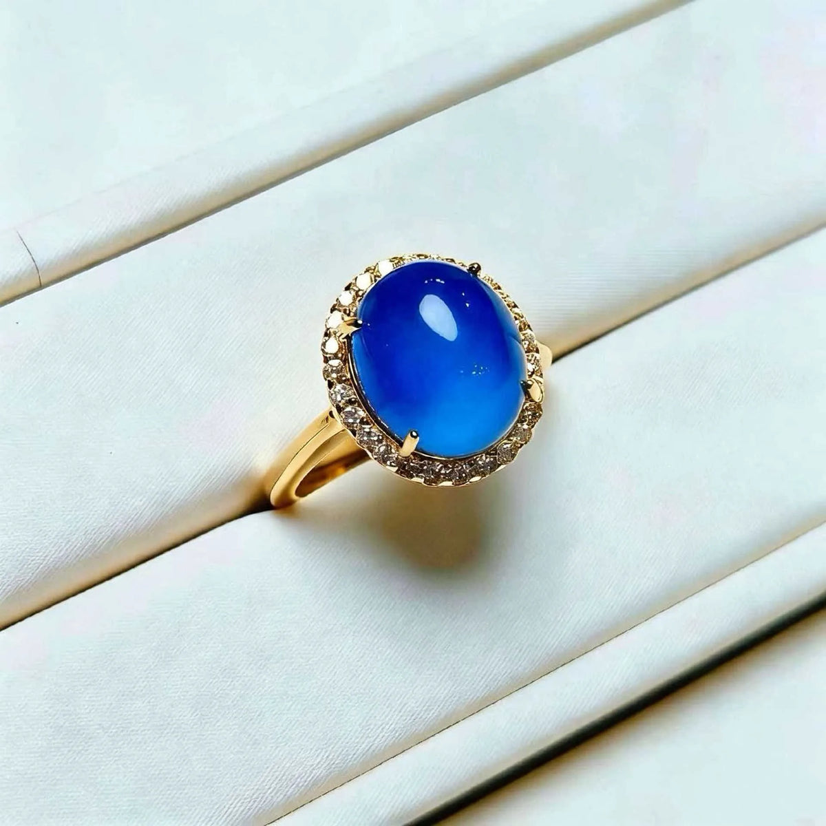 Wholesale Oval Cabochon Ring | Cubic Zirconia Halo | 4 Colors | MOQ 6