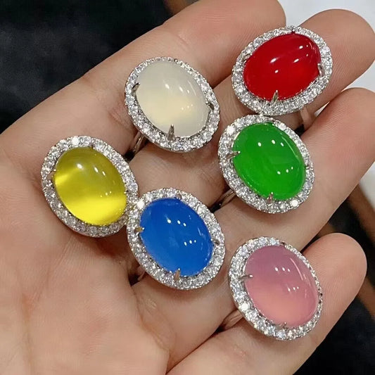 Wholesale Oval Cabochon Ring | Cubic Zirconia Halo | 4 Colors | MOQ 6
