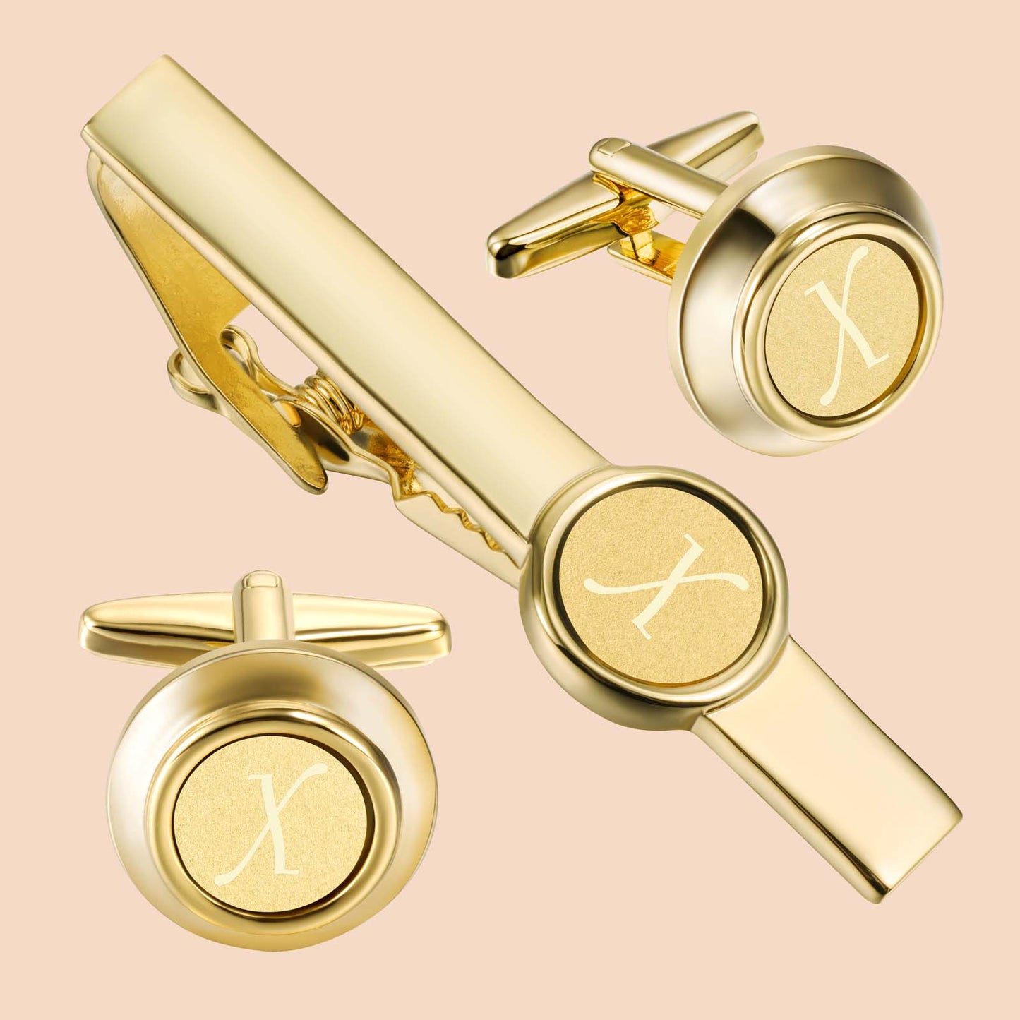 HAWSON Gold Tone Tie Clips and Cufflinks Set for Men