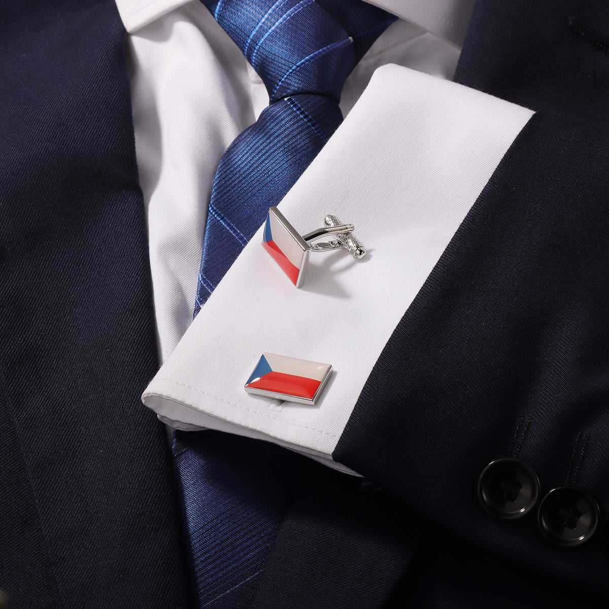 Czech Republic Flag Cufflinks, Enamel Cuff Links for Men Business Wedding Gift