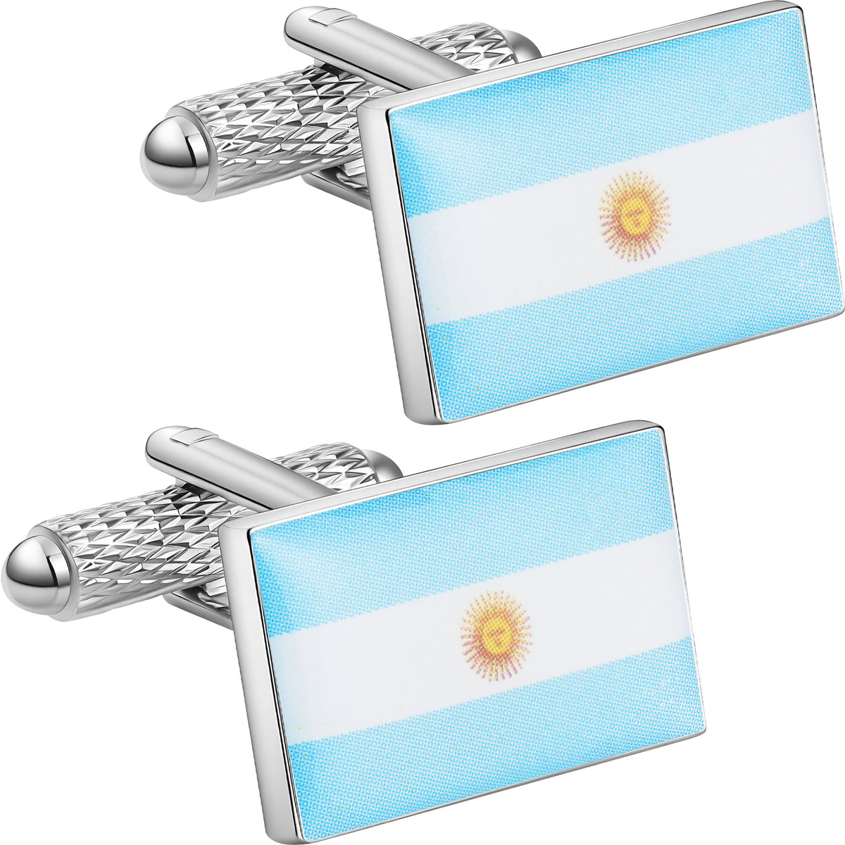 Argentina Flag Cufflinks | Silver Plated Sun of May Patriotic Cuff Links for Men