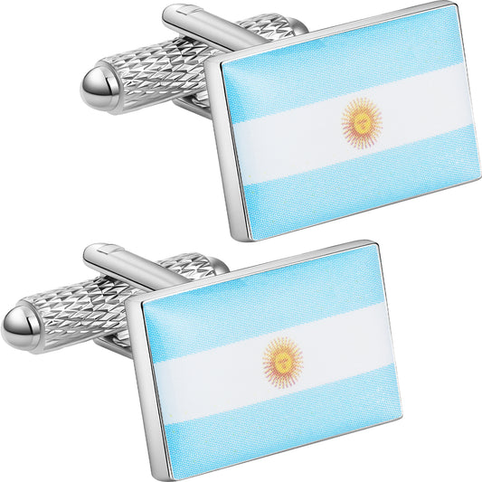 Argentina Flag Cufflinks | Silver Plated Sun of May Patriotic Cuff Links for Men