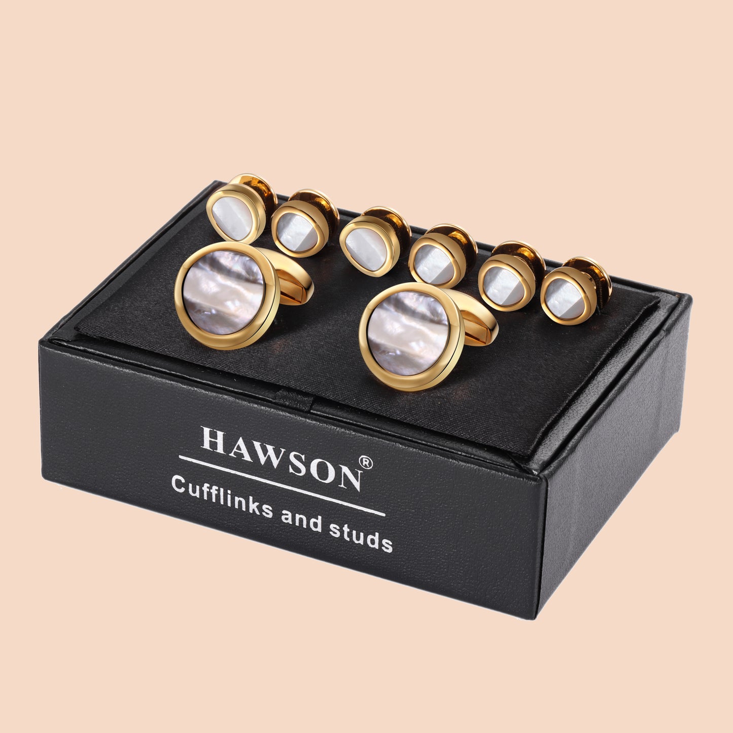 HAWSON Mother of Pearl Cufflinks and Studs Set for Men