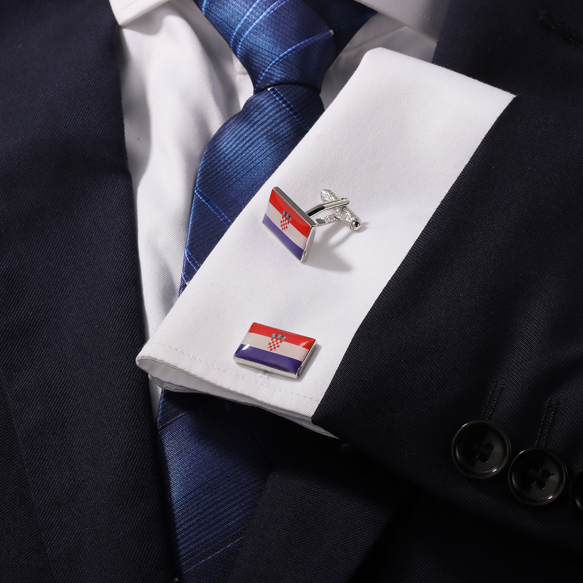 Croatia Flag Cufflinks, Enamel Cuff Links for Men Business Wedding Gift