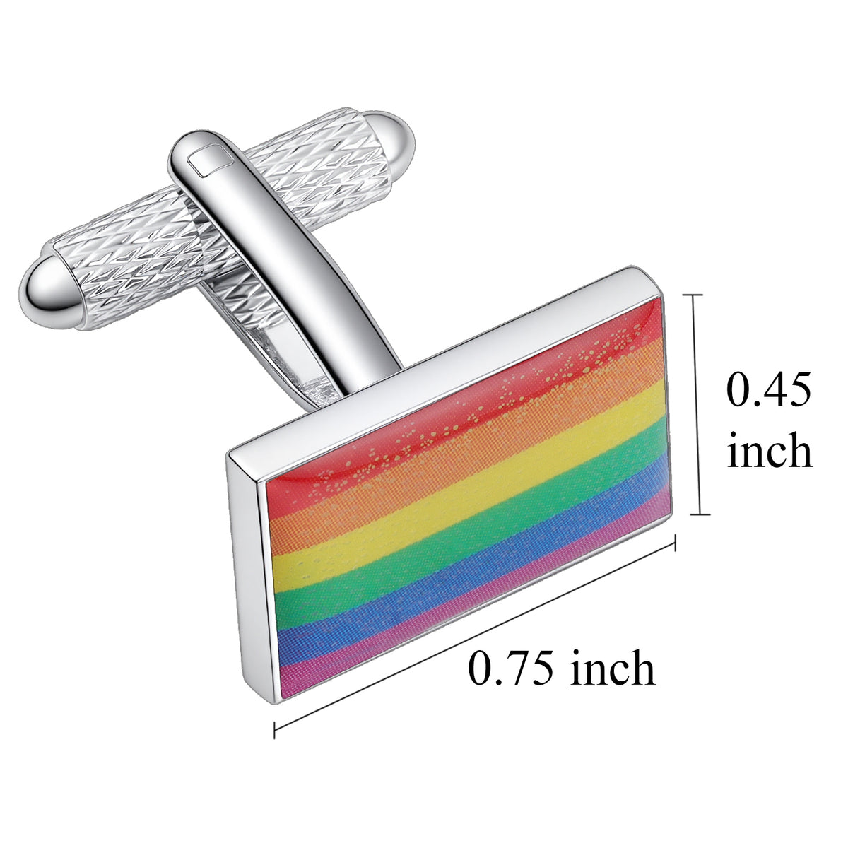 Rainbow Pride Flag Cufflinks, Silver Plated Rectangle LGBT Pride Cuff Links for Men