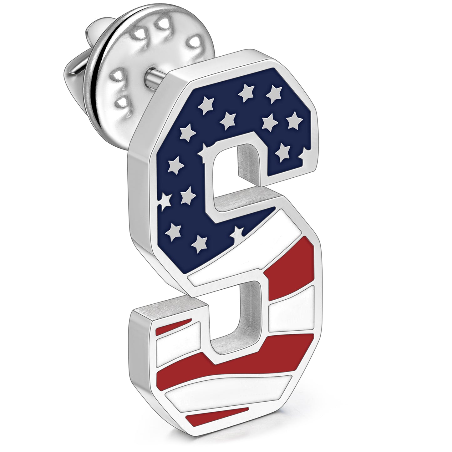 American Flag Letter S Brooch Pin in 316L Stainless Steel with Butterfly Clutch Back