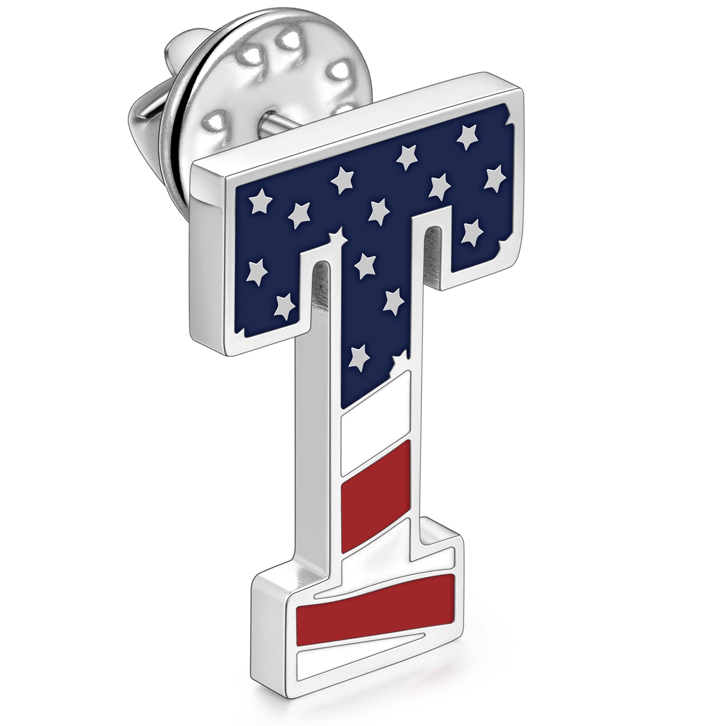 American Flag Letter T Brooch Pin in 316L Stainless Steel with Butterfly Clutch Back