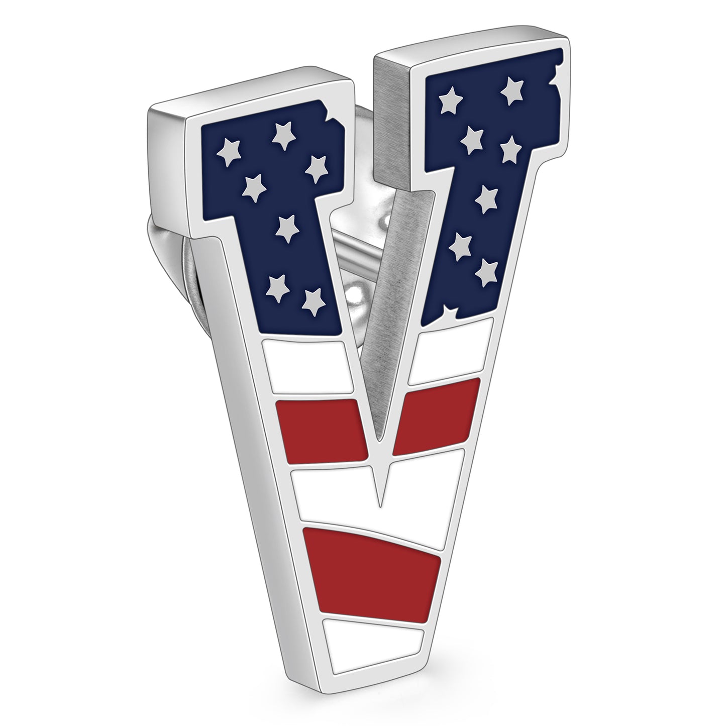 American Flag Letter V Brooch Pin in 316L Stainless Steel with Butterfly Clutch Back