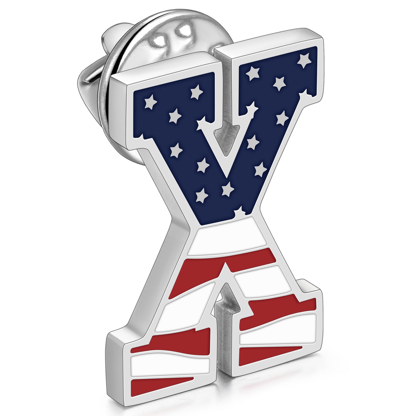 American Flag Letter X Brooch Pin in 316L Stainless Steel with Butterfly Clutch Back