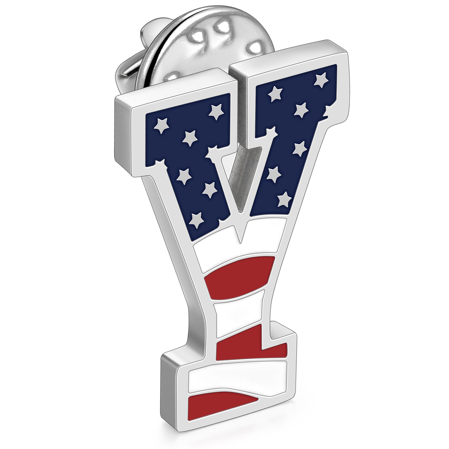 American Flag Letter Y Brooch Pin in 316L Stainless Steel with Butterfly Clutch Back