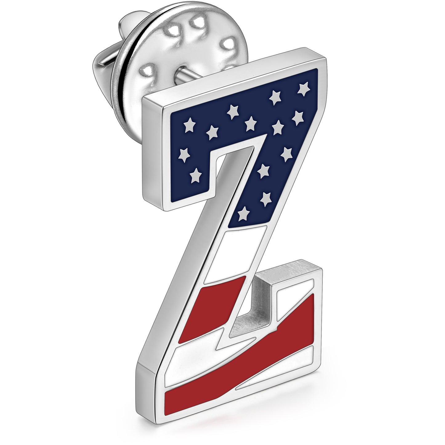 American Flag Letter Z Brooch Pin in 316L Stainless Steel with Butterfly Clutch Back