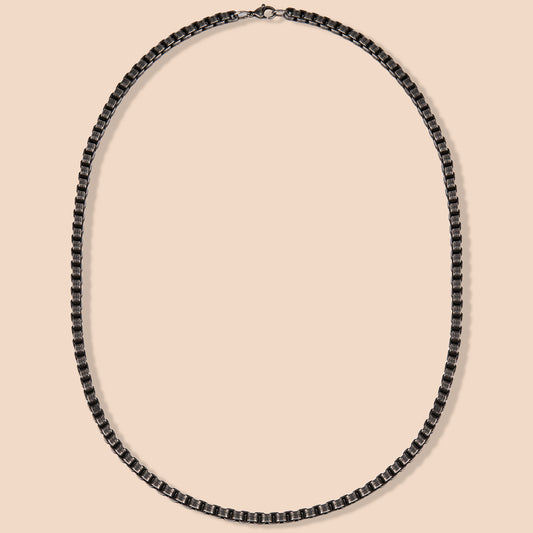 HAWSON’s Antique Rock Box Link Chain Necklace in stainless steel, a bold vintage-inspired accessory for gothic and urban styles