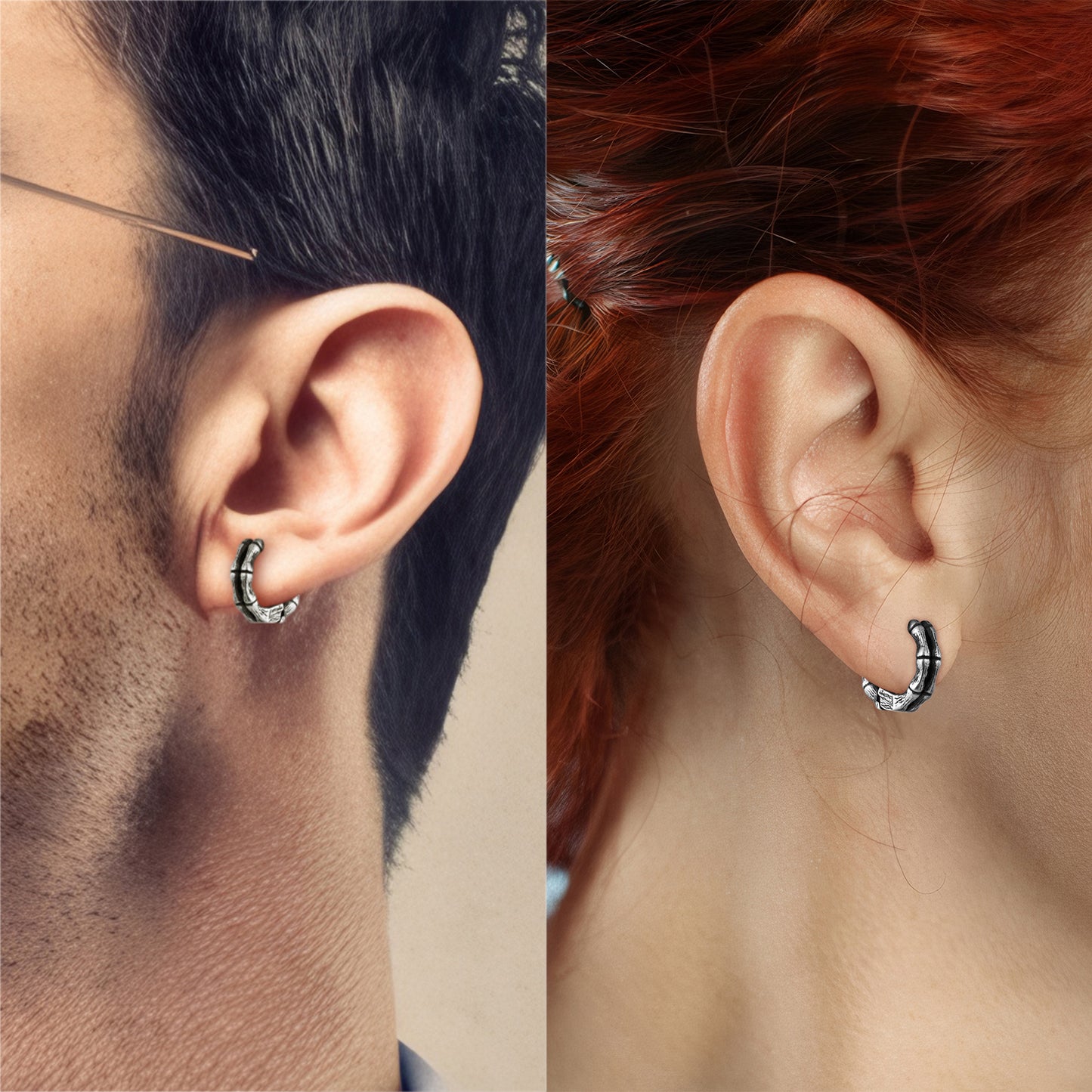 A man wearing HAWSON bamboo Ear Cuff