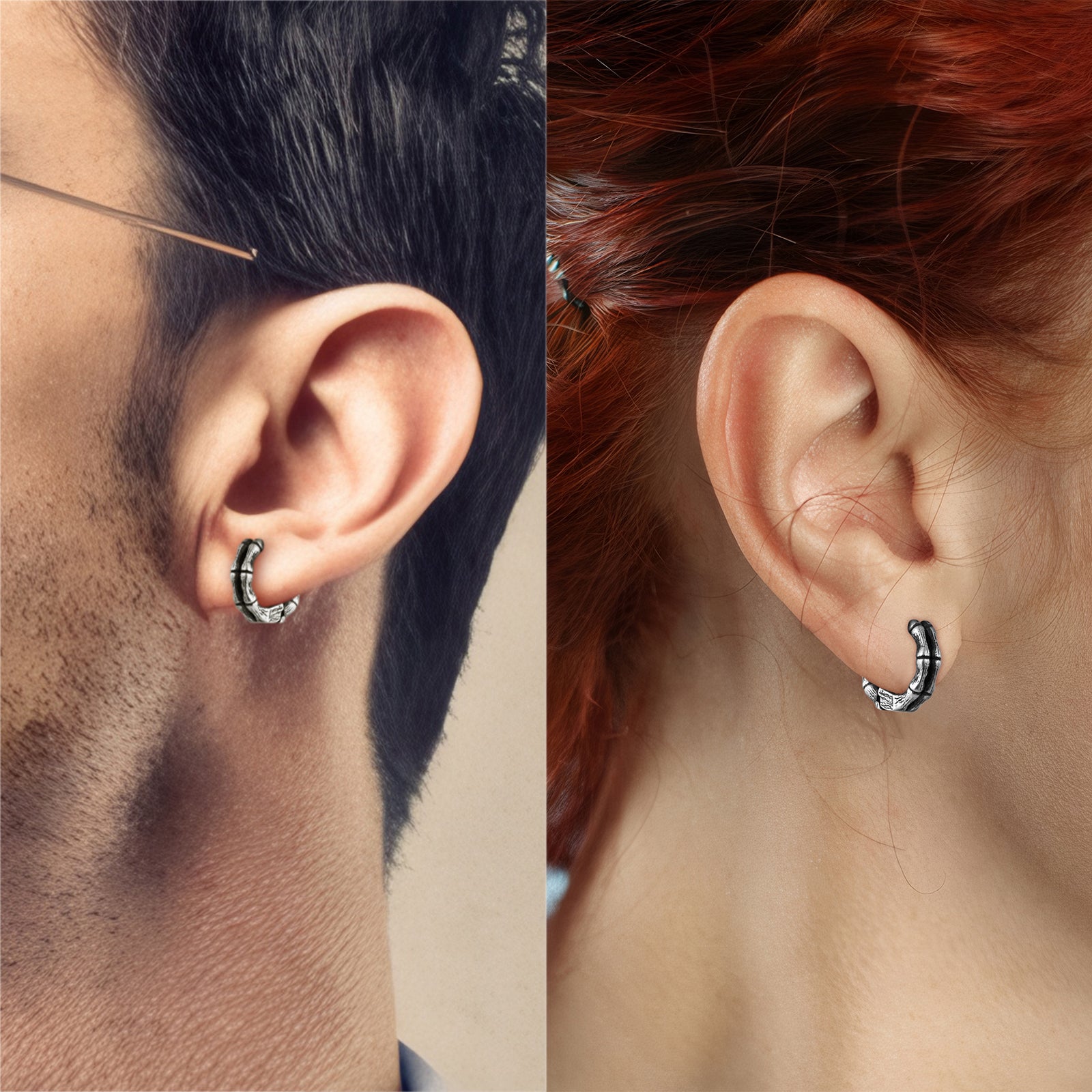 A man wearing HAWSON bamboo Ear Cuff