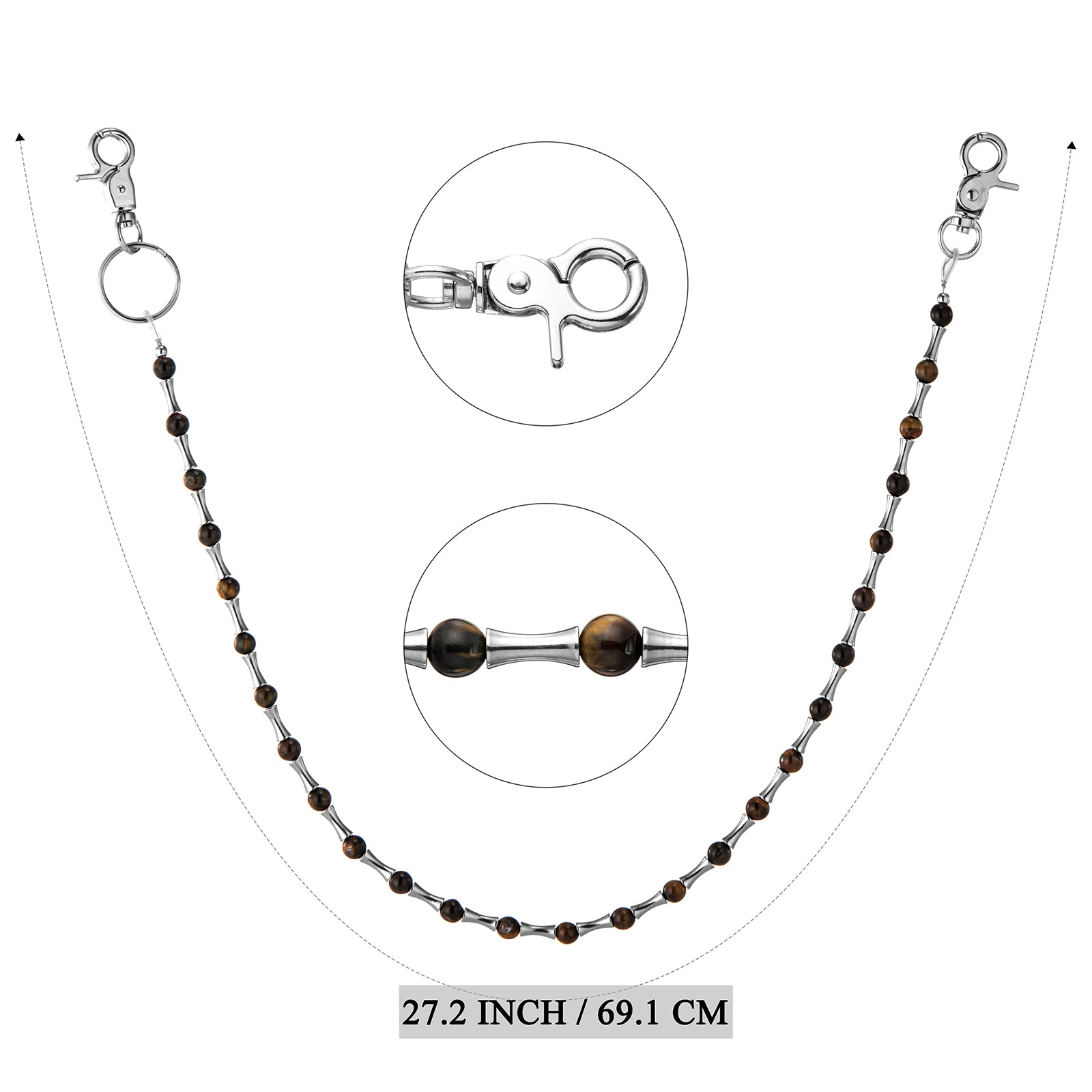 HAWSON 27.2-inch Bamboo Biker Chain sizing diagram with clasp details