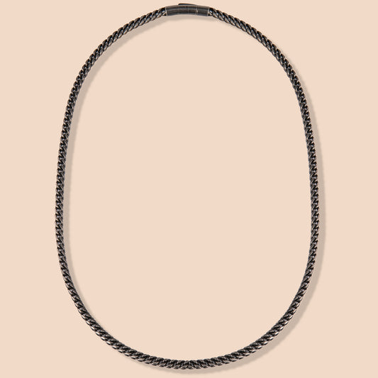 HAWSON’s Black Stainless Steel Curb Chain Necklace with matte finish, perfect for urban and hip-hop styles.