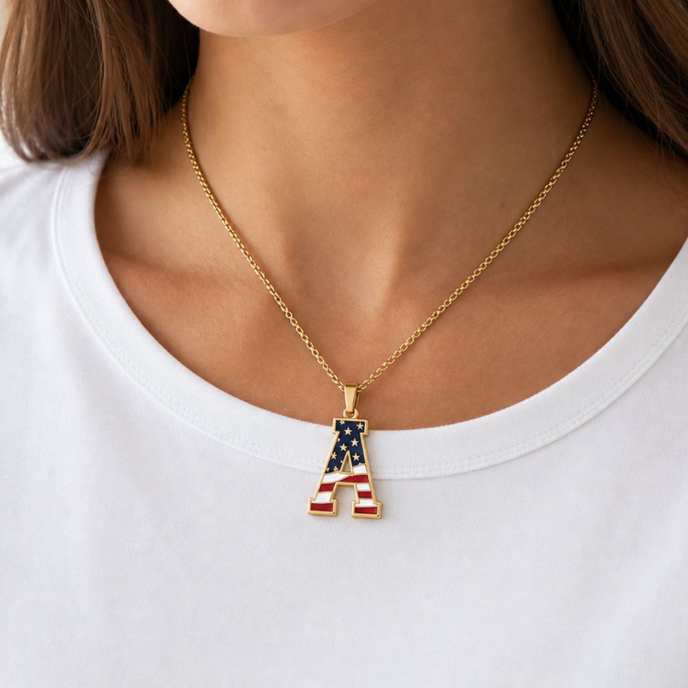 6Pcs A–Z American Flag Initial Necklace | Gold & Silver-Tone