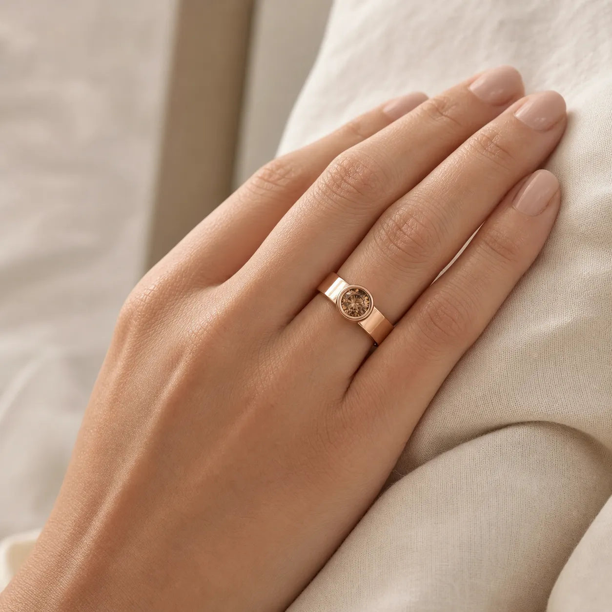 Round Crystal Ring Wholesale | Silver & Rose Gold Bezel Design