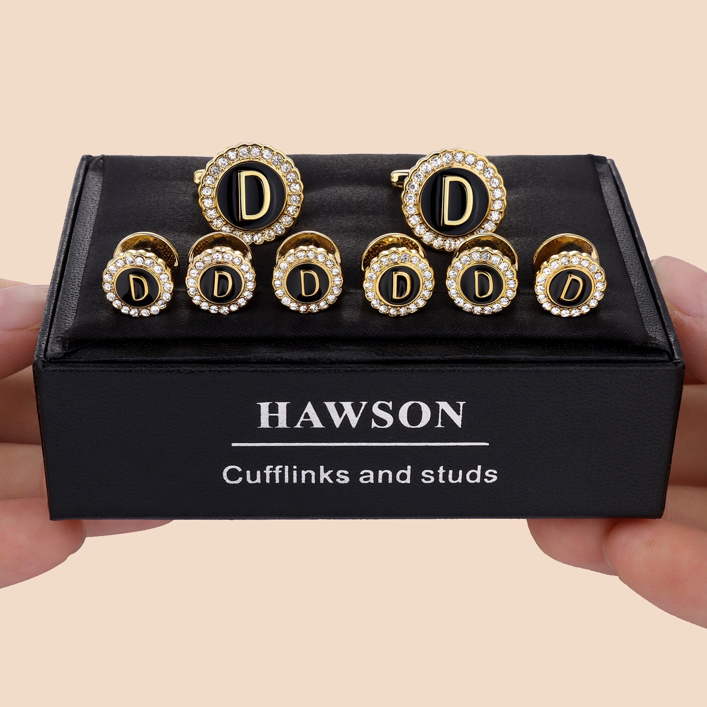 HAWSON 18K Gold Tone Initial Cufflinks and Tuxedo Studs Set