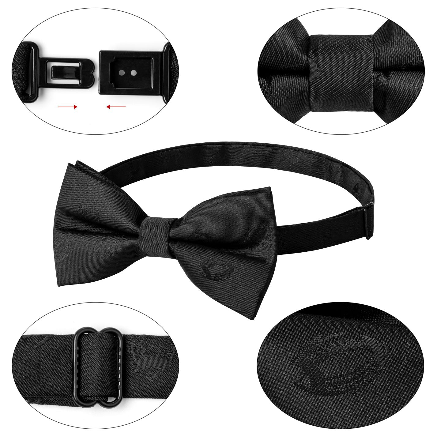 Black Jacquard Football Pattern Pre-Tied Bow Tie Men Formal Sports Neck Bowtie