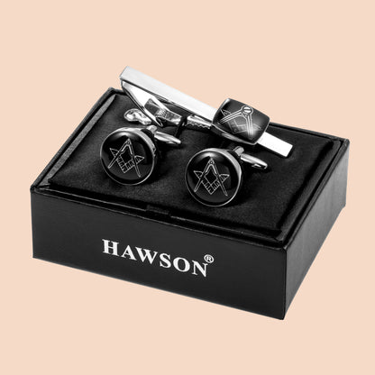 HAWSON Masonic Cufflinks and Tie Clip Set for Men