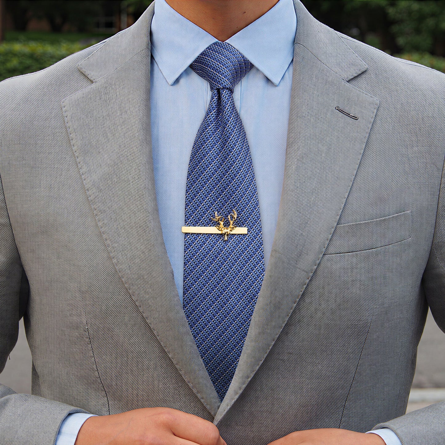 2.2 inch brass gold deer head tie clip with stag antler design, durable spring clasp for men's business and formal wear