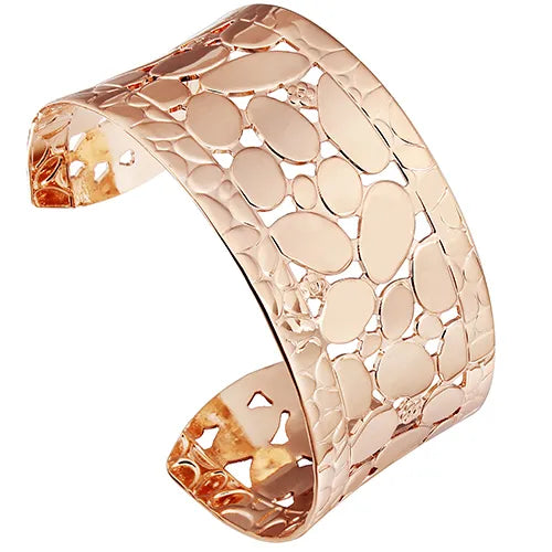 Rose Gold-Plated Alloy Cuff Bracelet – Wide Openwork Geometric Design