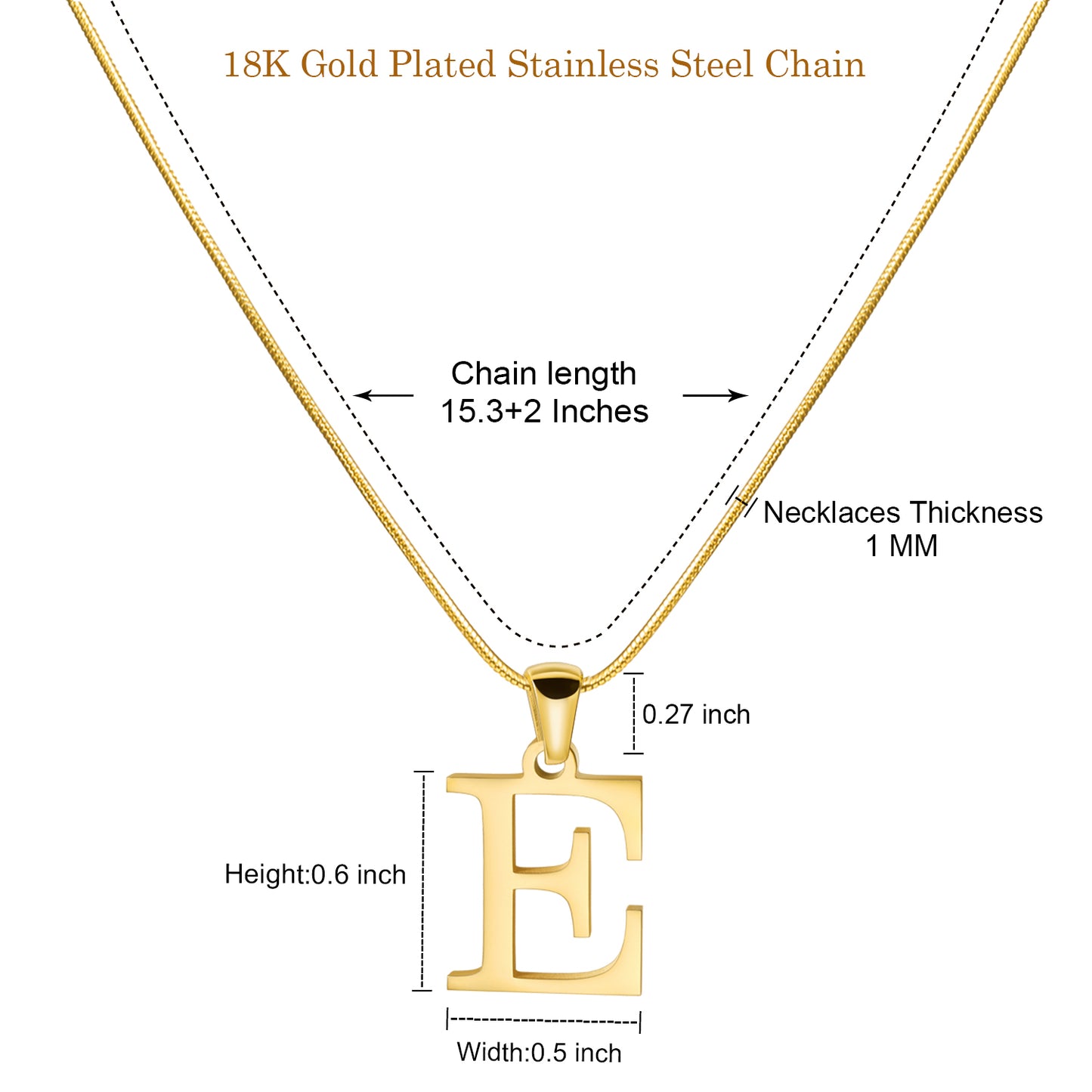 Stainless Steel A–Z Initial Necklace, Gold-Plated Personalized Letter Pendant