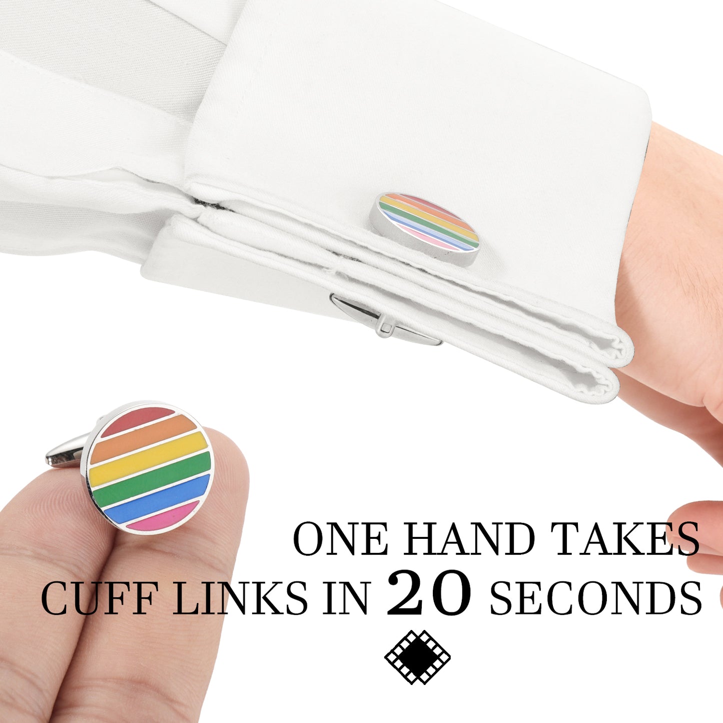 Rainbow Striped Novelty Cuff Links - 18mm Round Pride Cufflinks