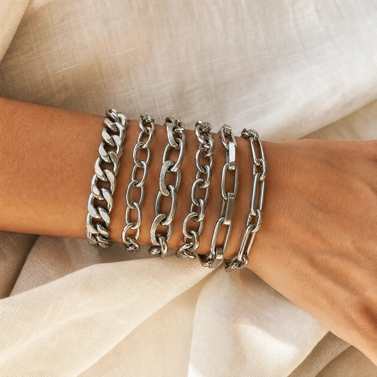 6Pcs Stainless Steel Chain Bracelet Set | Mixed Link Styles