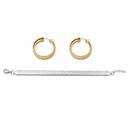 Wholesale Gold Hoop Earrings & Silver Snake Chain Bracelet Set