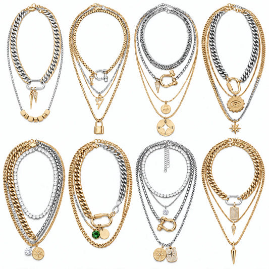 Wholesale 8-Piece Detachable Layered Necklace Set | Multi-Strand | MOQ 1