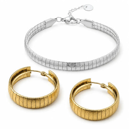 Wholesale Gold Hoop Earrings & Silver Snake Chain Bracelet Set
