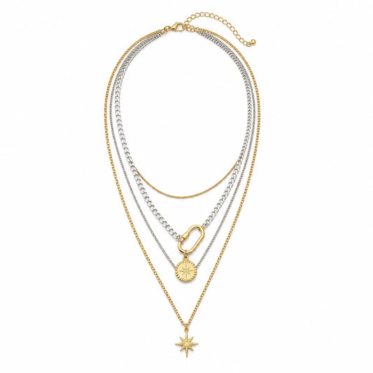 Gold & Silver Mixed Chain Necklace Set for Women | 3-Piece Multi-Way Jewelry Set