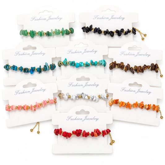 Irregular Natural Chip Stone Bracelet 9Pcs Set
