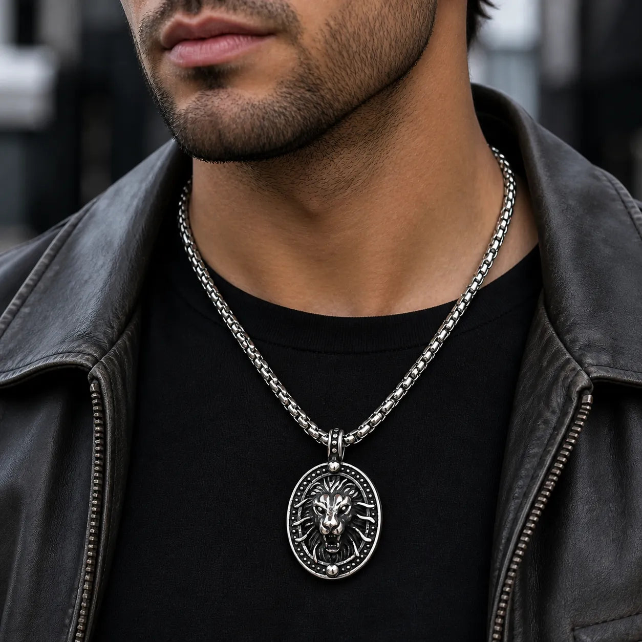 Lion Medallion Pendant Necklace | Vintage Silver Tone