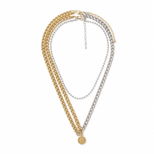 Gold & Silver Mixed Chain Necklace Set for Women | 3-Piece Multi-Way Jewelry Set