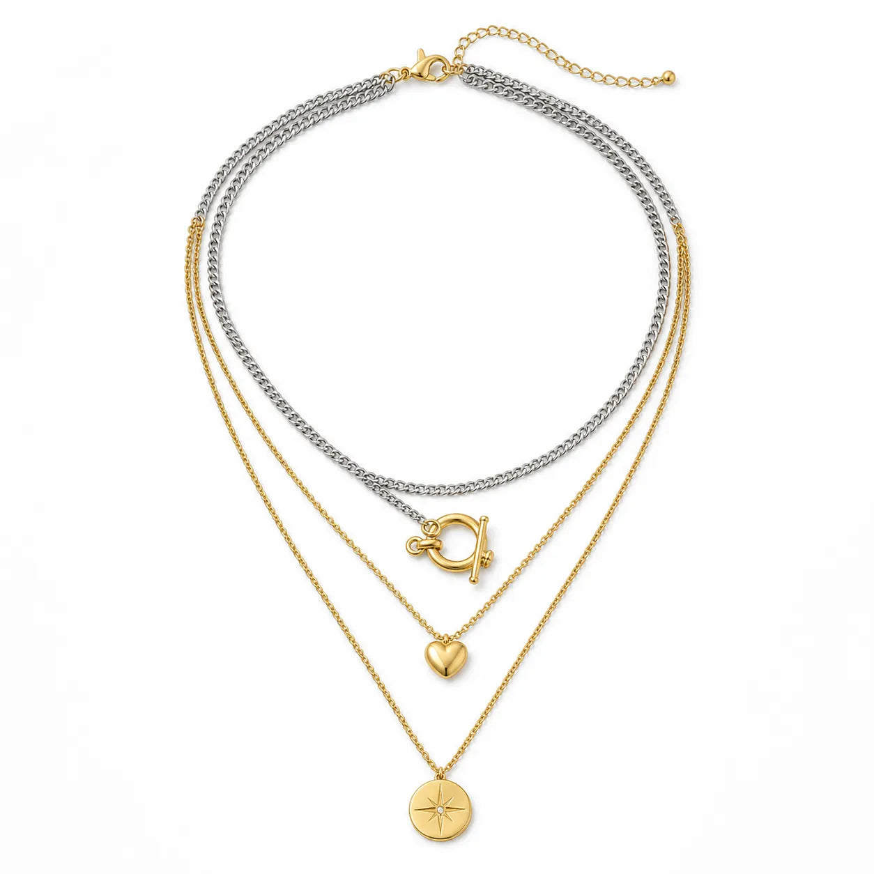 Gold & Silver Mixed Chain Necklace Set | 3-Piece Multi-Way