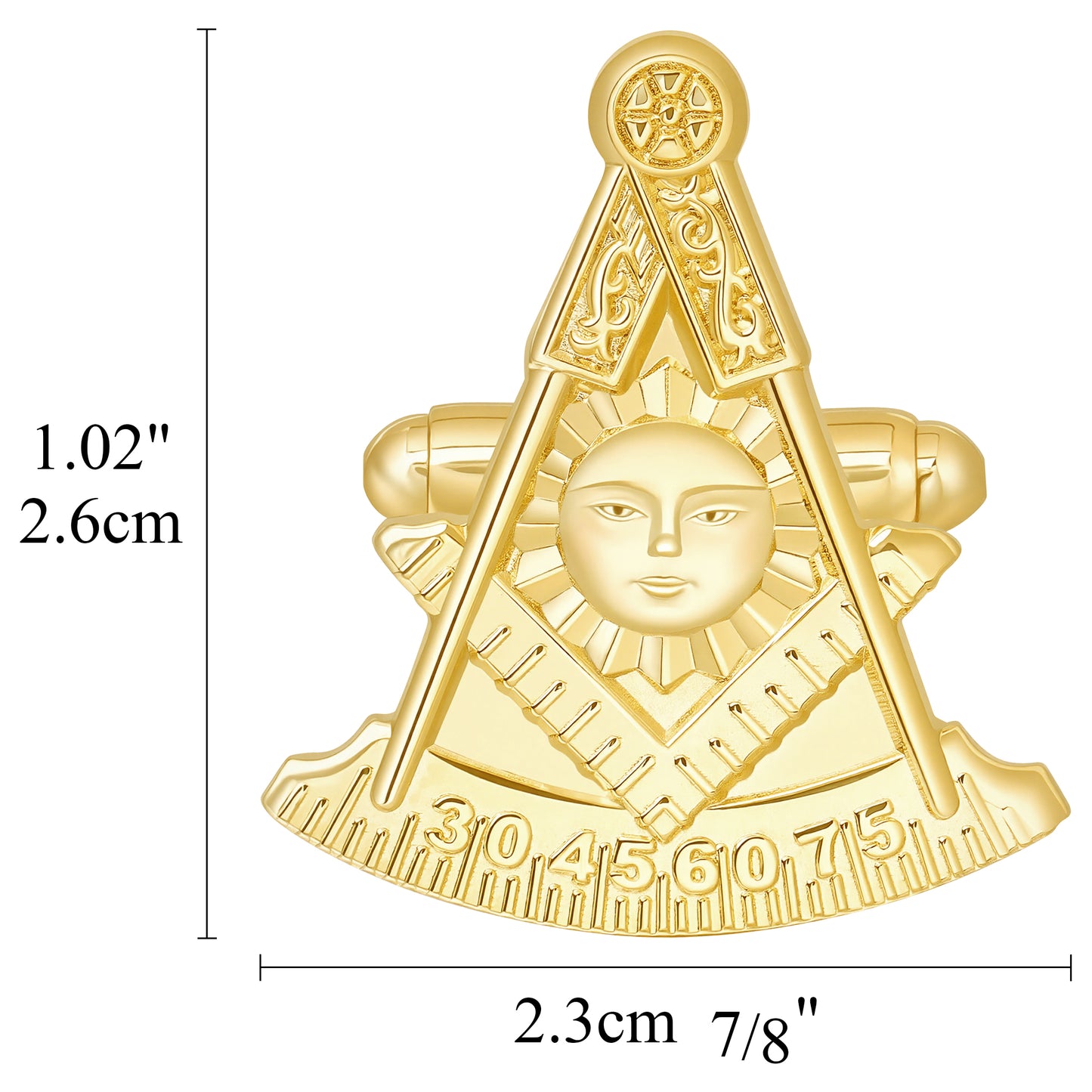 Engraved Sun Face Square Compass Masonic Men Formal Suit Cuff Links