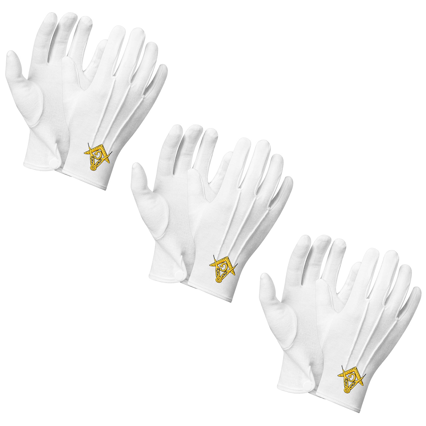 HAWSON White Cotton Freemason Gloves with Gold G and Compass Embroidery for Masonic Ceremonies