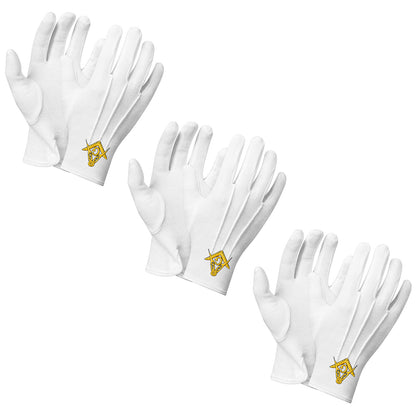 HAWSON White Cotton Freemason Gloves with Gold G and Compass Embroidery for Masonic Ceremonies