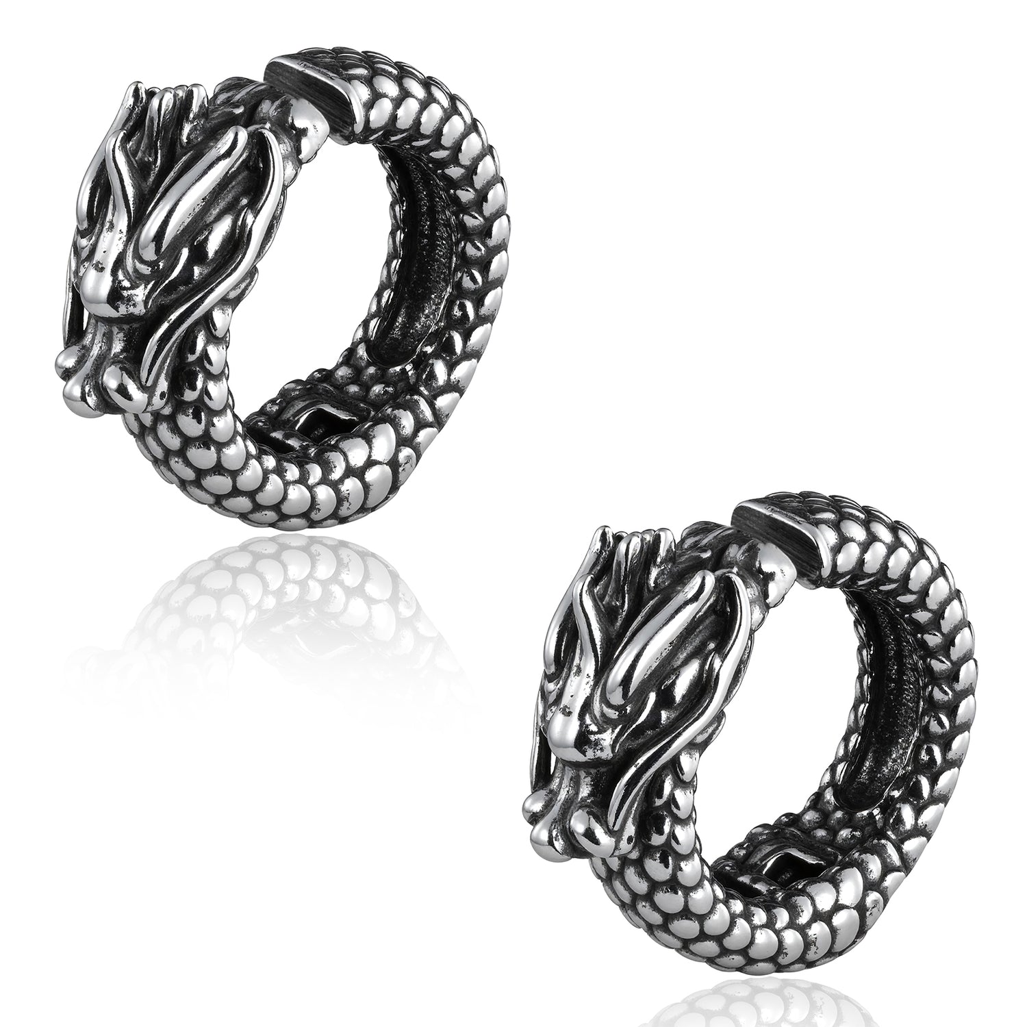 Medieval Dragon Head Ear Cuff in 316 Stainless Steel - Gothic Clip-On Jewelry for Fantasy Events