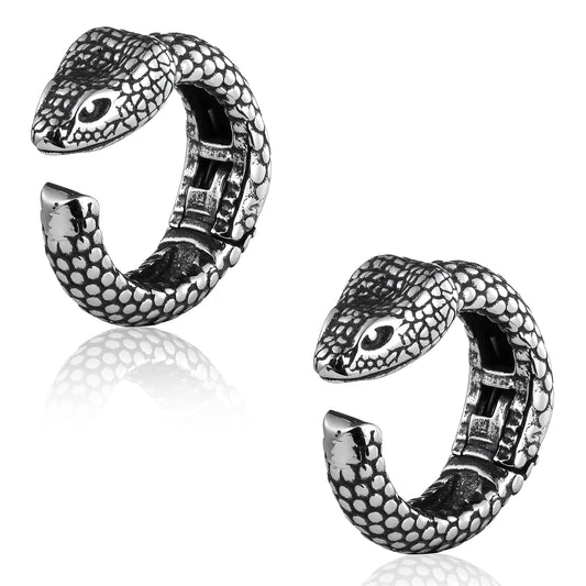 Gothic Snake Ear Cuff in 316 Steel - Hand-Coiled Serpent Design for Non-Pierced Cartilage