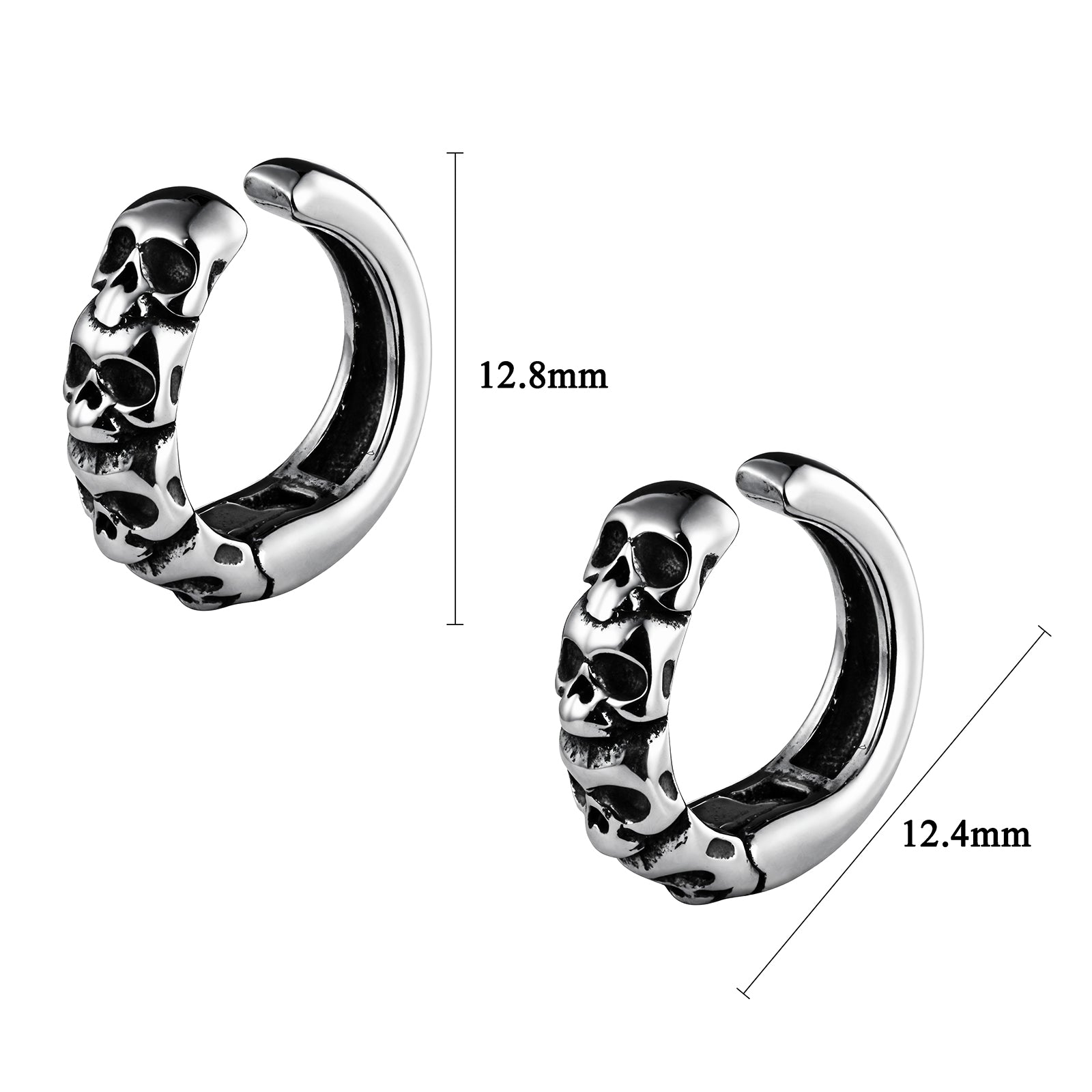 HAWSON Gothic Skull Ear Cuff Size Guide (12.8x12.4mm) for Unpierced Ears