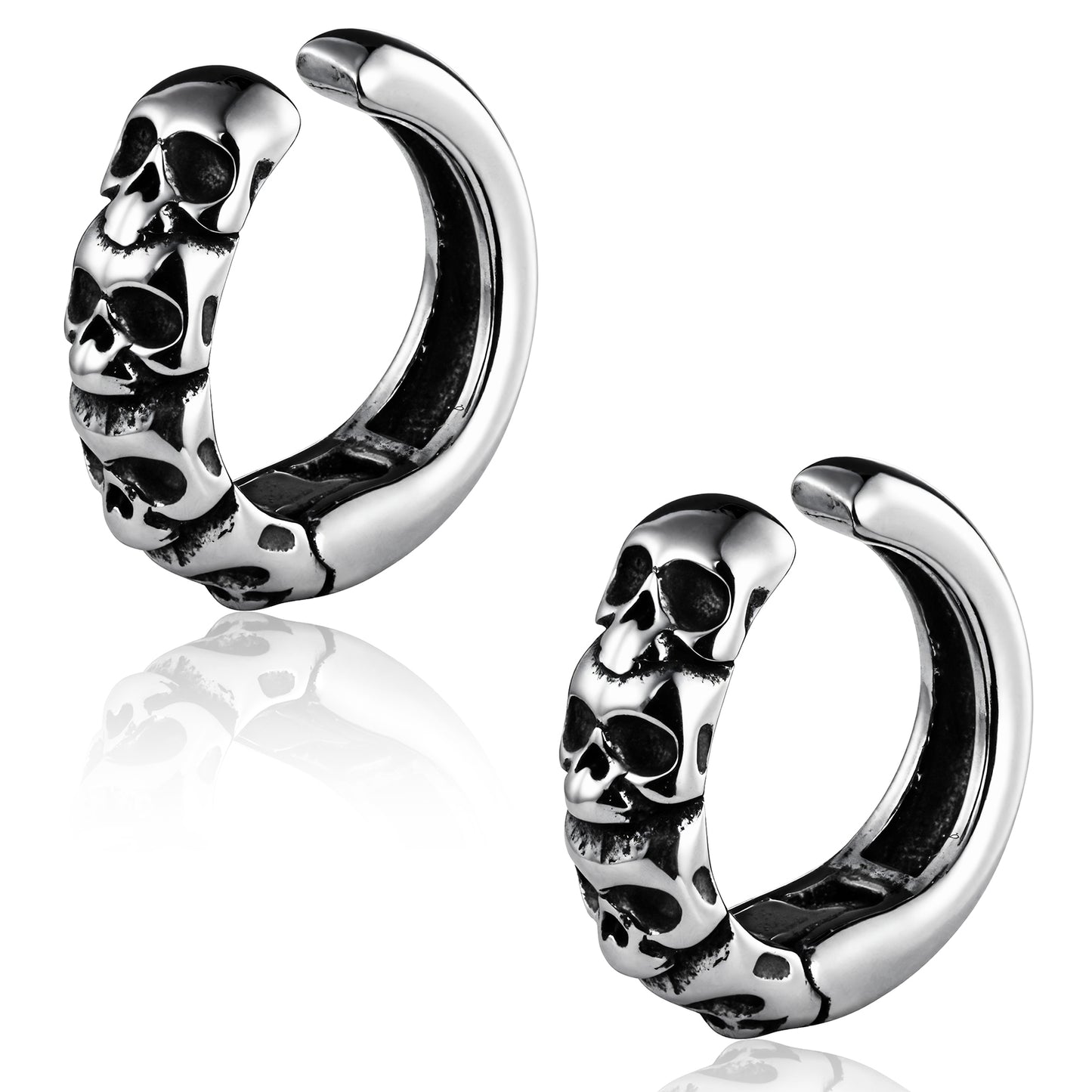 Gothic Skull Hoop Ear Cuff in 316 Steel - Victorian Macabre Design for Non-Pierced Cartilage