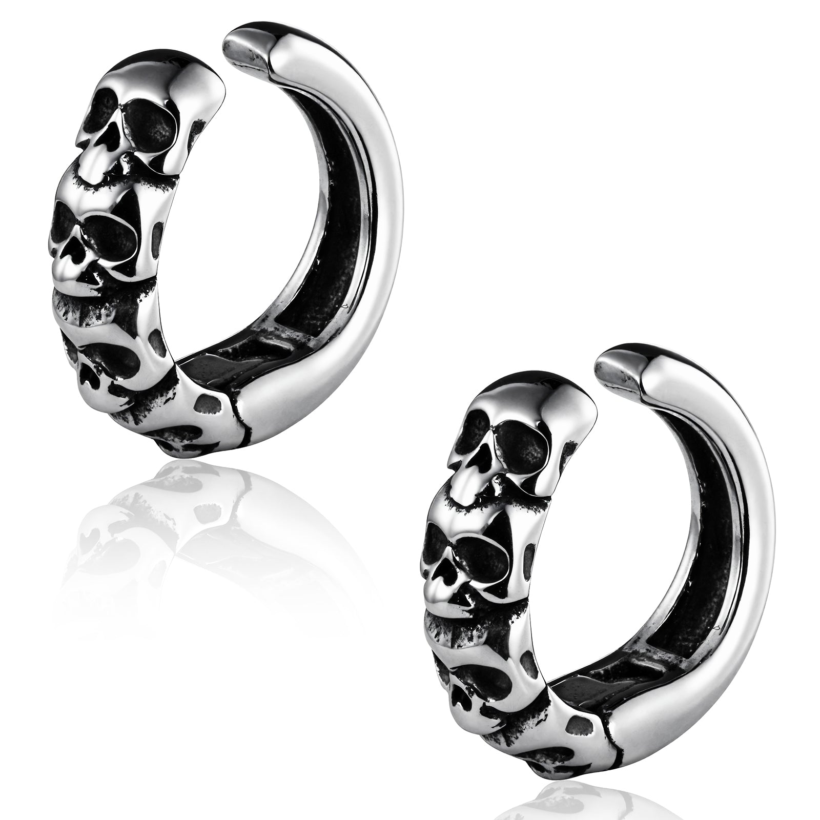 Gothic Skull Hoop Ear Cuff in 316 Steel - Victorian Macabre Design for Non-Pierced Cartilage