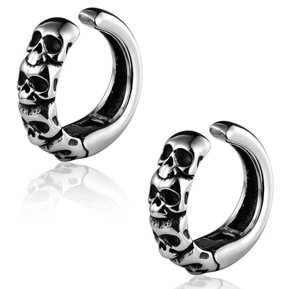 Gothic Skull Hoop Ear Cuff in 316 Steel - Victorian Macabre Design for Non-Pierced Cartilage