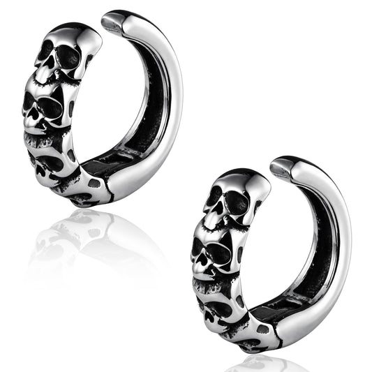 Gothic Skull Hoop Ear Cuff in 316 Steel - Victorian Macabre Design for Non-Pierced Cartilage