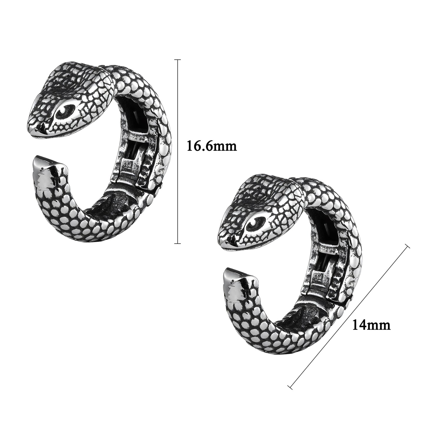 HAWSON Gothic Snake Ear Cuff Size Guide (16.6x14mm) for Unpierced Ears
