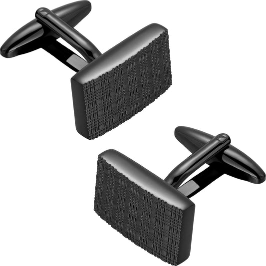 Grid textured black square cufflinks for men